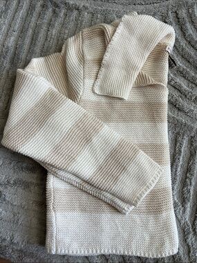 Sincerly Jules Cream and Tan Striped V-Neck Collared Sweater